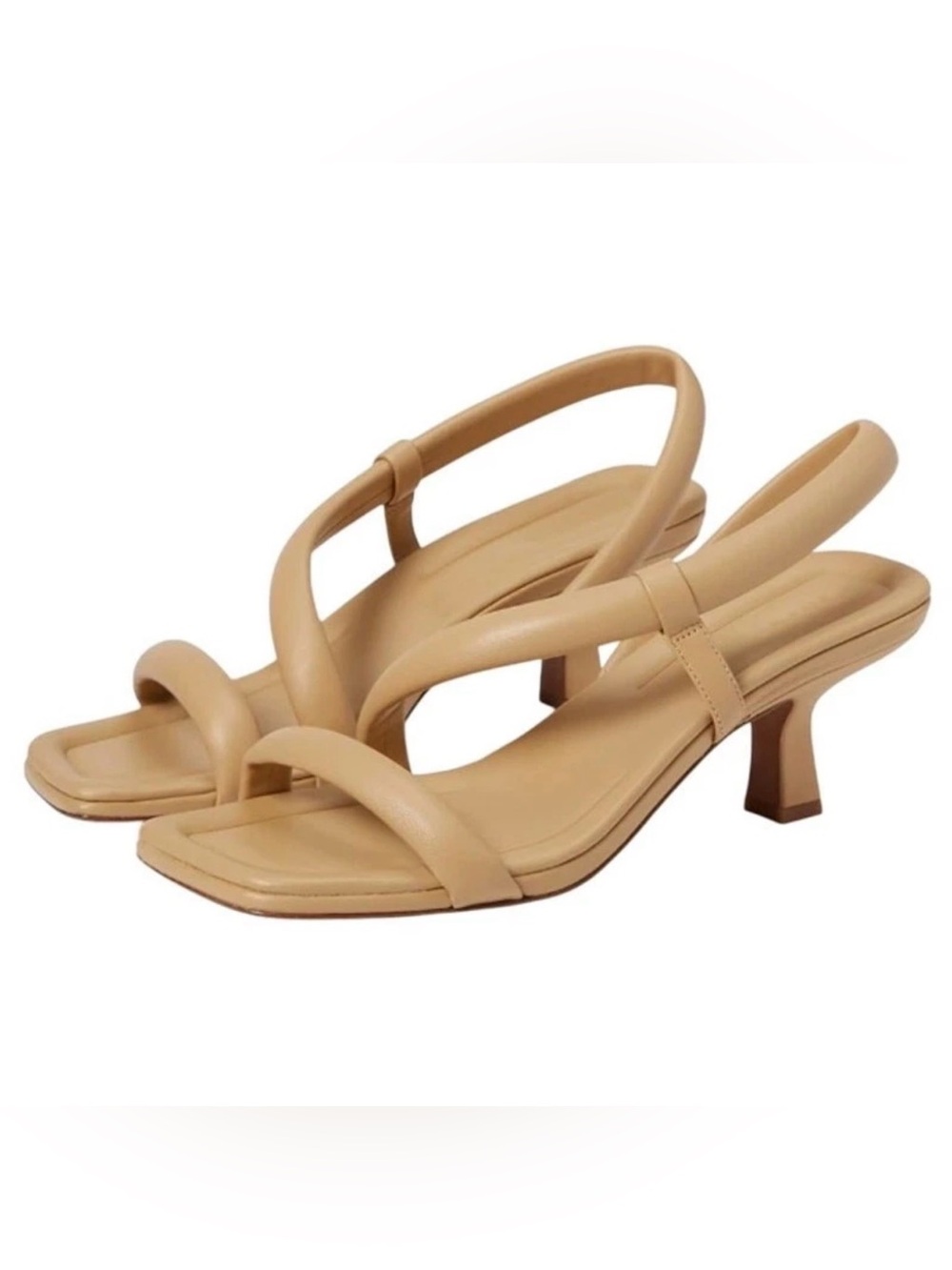 VINCE Coline Tubular Leather Slingback Sandal 6.5 Tan Strappy Heeled Square Toe